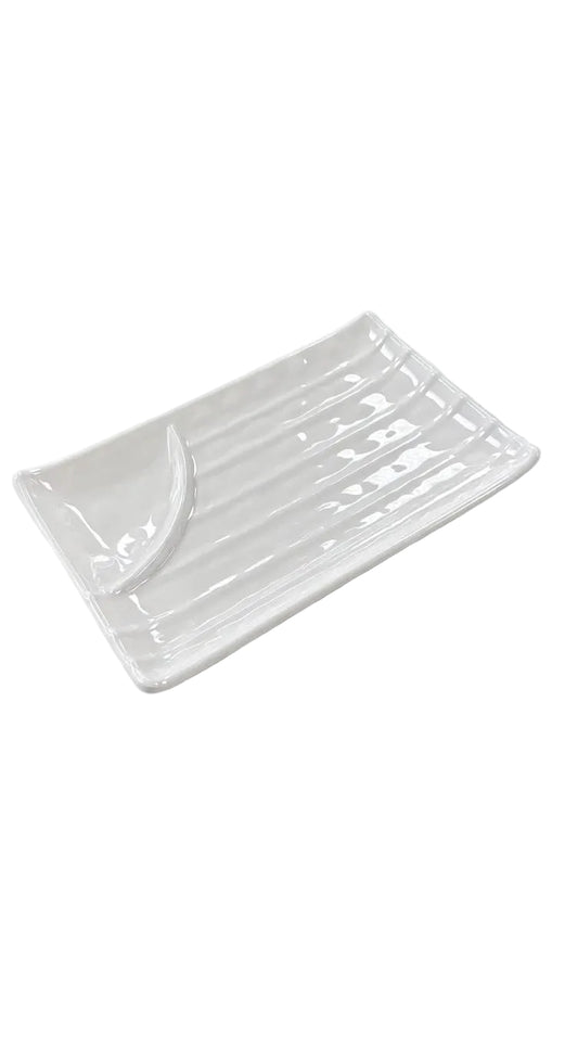 Assiette rectangulaire en mélamine blanche de 22 cm