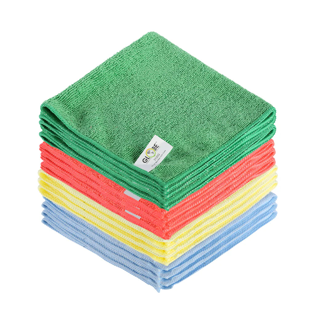 Globe 14" X 14" 240 Gsm Assorted Retail Microfiber Cloths / 12 Pack