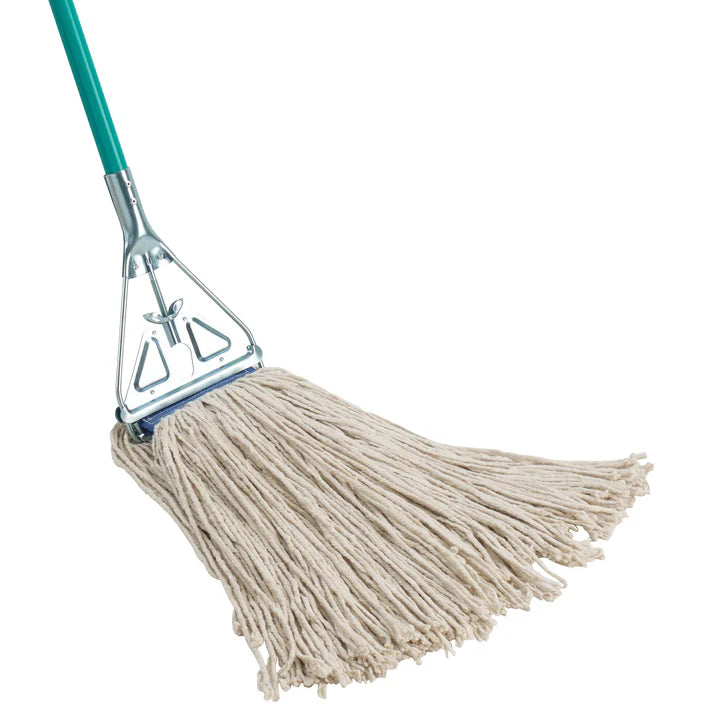 Tête de balai à franges humide à coupe droite en mélange coton-polyester Winco Economy - Blanc - 24 oz/600 g