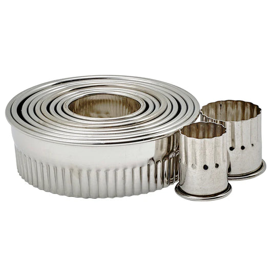 WINCO Round Cookie Cutter Set, 11 Piece, Stainless Steel - Fluted, 1”