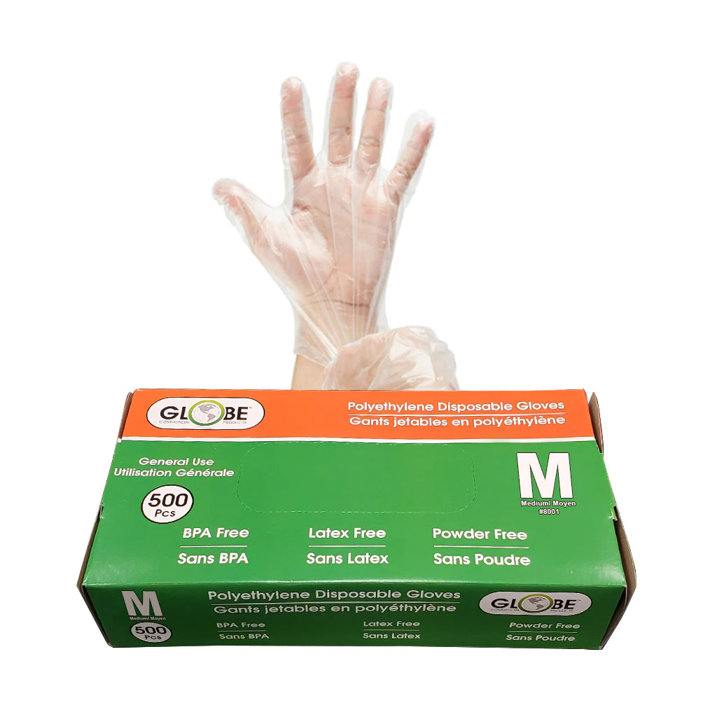 GLOBE Polyethylene Gloves Powder Free - Medium / Clear (500Pcs)