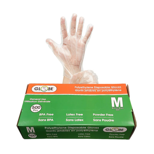 GLOBE Polyethylene Gloves Powder Free - Medium / Clear (500Pcs)