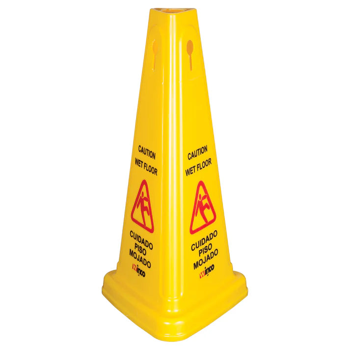 Panneau de signalisation Winco "Sol mouillé", en forme de cône, jaune