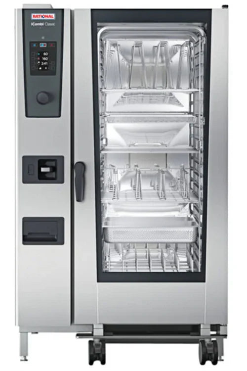 Four mixte à gaz naturel Rational iCombi Classic simple, taille réelle 20 niveaux, avec technologie Climaplus - 208/240 V, monophasé