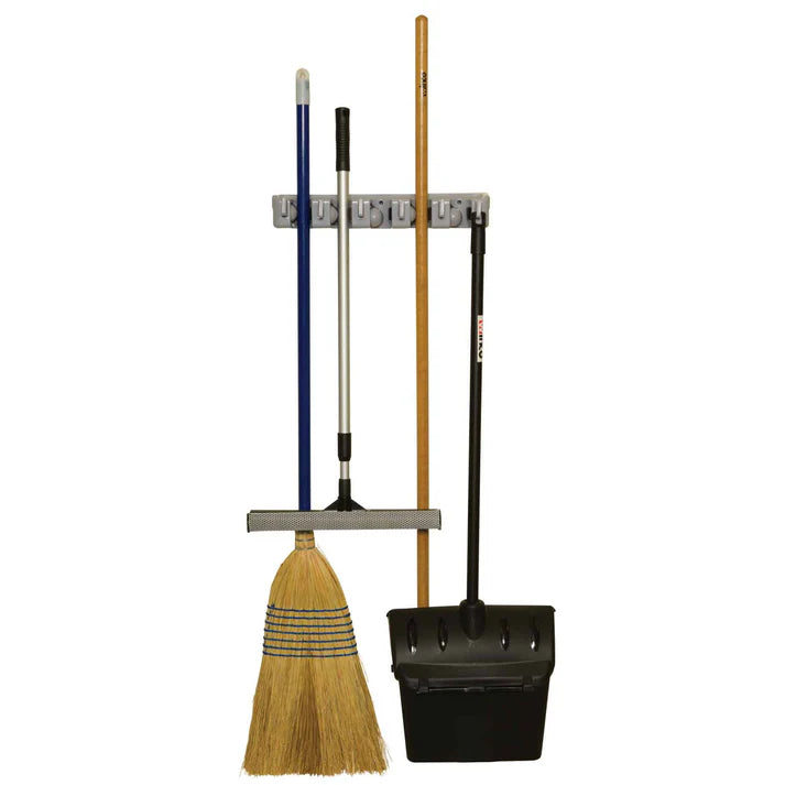 Winco 16" Mop/Broom Rack With 5 Clips And 6 Hooks