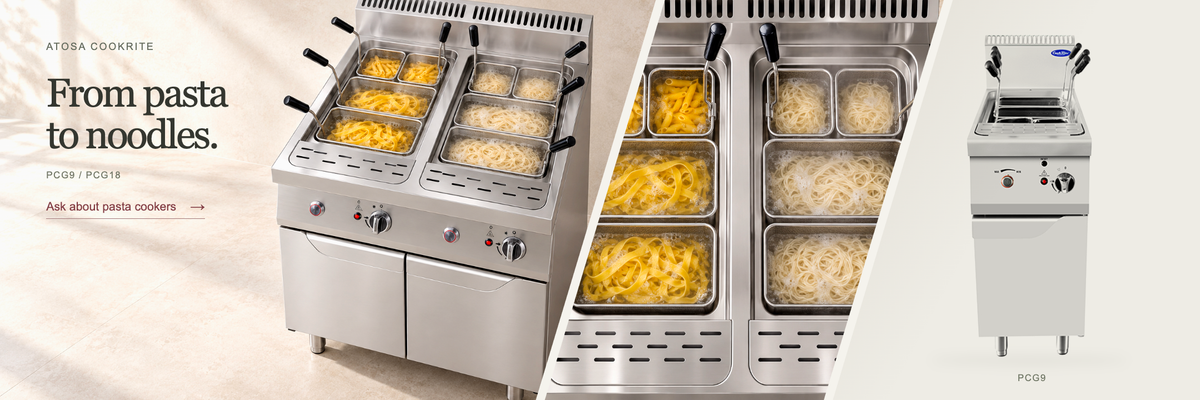 Atosa CookRite PCG9 and PCG18 pasta cookers. From pasta to noodles. Ask EastFair about pasta cookers.