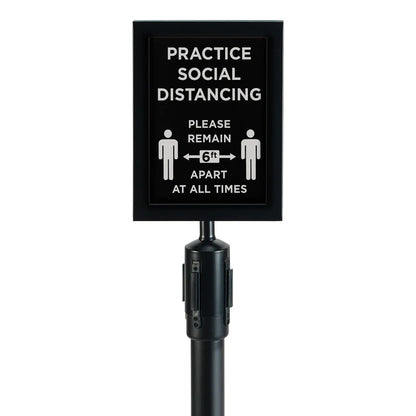 WINCO 2 Piece Black Stanchion Set with Social Distancing Sign