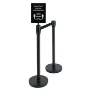 Winco 2 Piece Black Stanchion Set With Social Distancing Sign