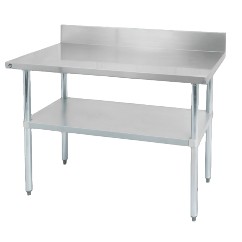Thorinox Worktable W/Backsplash & Galvanized Steel Legs & Undershelf