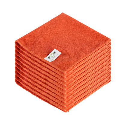GLOBE 14"L X 14"W 240 Gsm Microfiber Cloths - Orange / Pack of 10