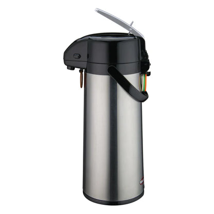 WINCO Glass Lined Airpot with Lever Top, Stainless Steel Body
